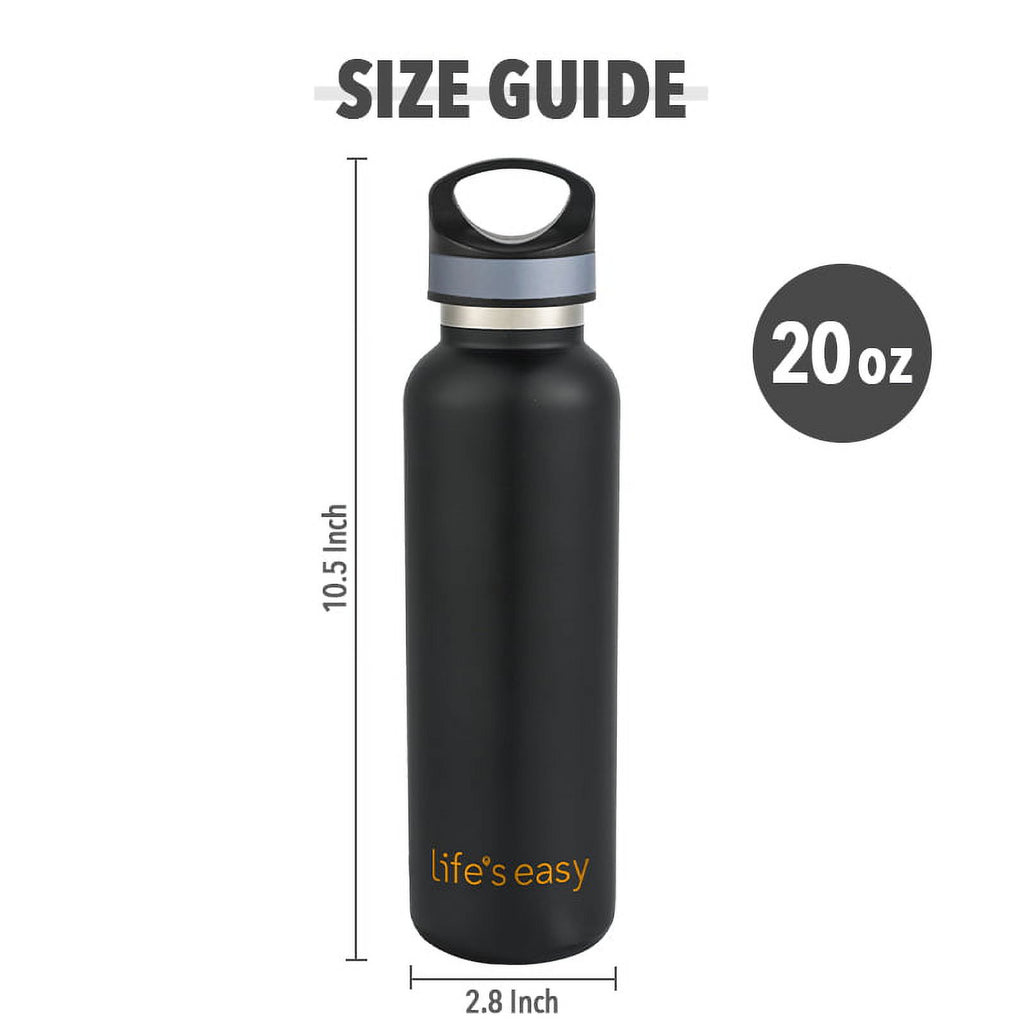 LIFE'S EASY 20 oz. Sports Insulated Water Bottle with Lid. Stainless Steel Vacuum Double Wall Thermo for Modern Hot and Cold Drinks, Simple Metal Hydro Canteen for Travel Men and Women (White) M417D