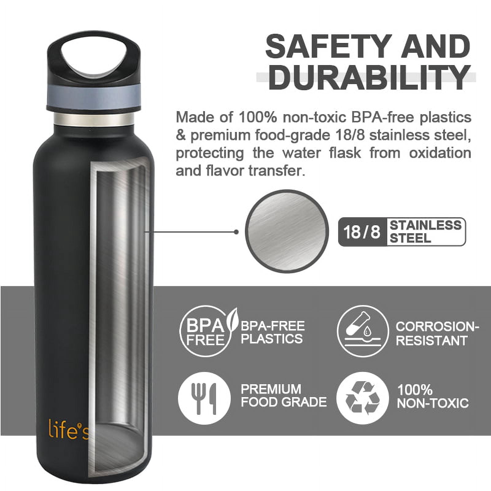 LIFE'S EASY 20 oz. Sports Insulated Water Bottle with Lid. Stainless Steel Vacuum Double Wall Thermo for Modern Hot and Cold Drinks, Simple Metal Hydro Canteen for Travel Men and Women (White) M417D