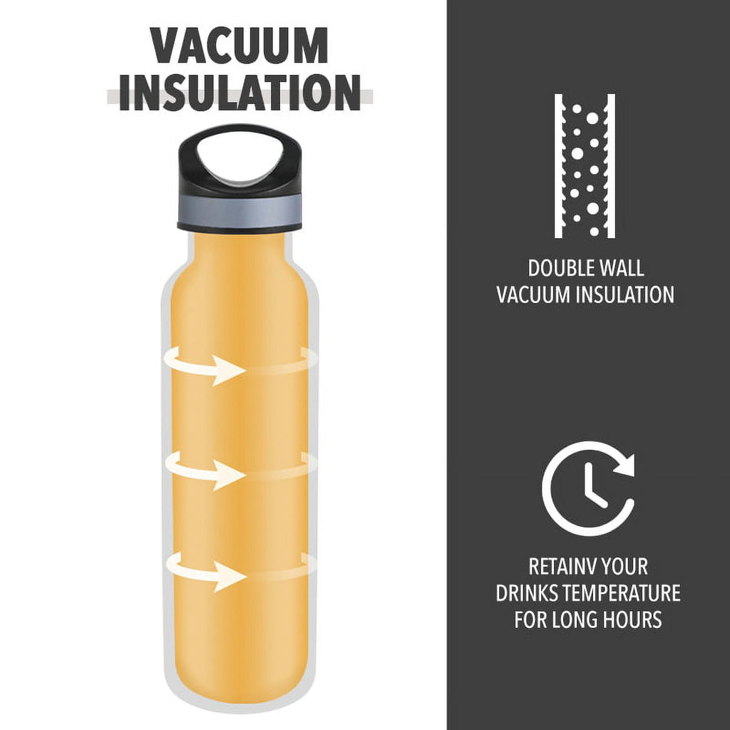 LIFE'S EASY 20 oz. Sports Insulated Water Bottle with Lid. Stainless Steel Vacuum Double Wall Thermo for Modern Hot and Cold Drinks, Simple Metal Hydro Canteen for Travel Men and Women (White) M417D