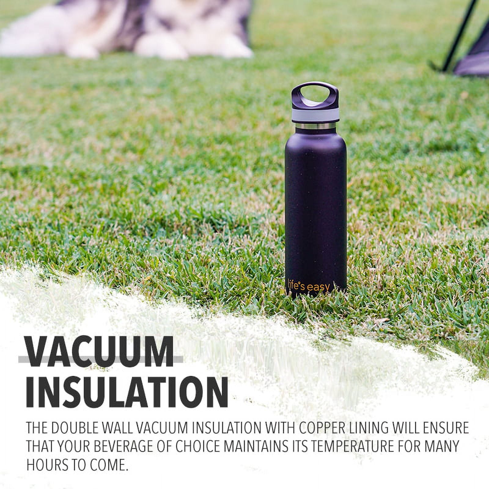 LIFE'S EASY 20 oz. Sports Insulated Water Bottle with Lid. Stainless Steel Vacuum Double Wall Thermo for Modern Hot and Cold Drinks, Simple Metal Hydro Canteen for Travel Men and Women (White) M417D