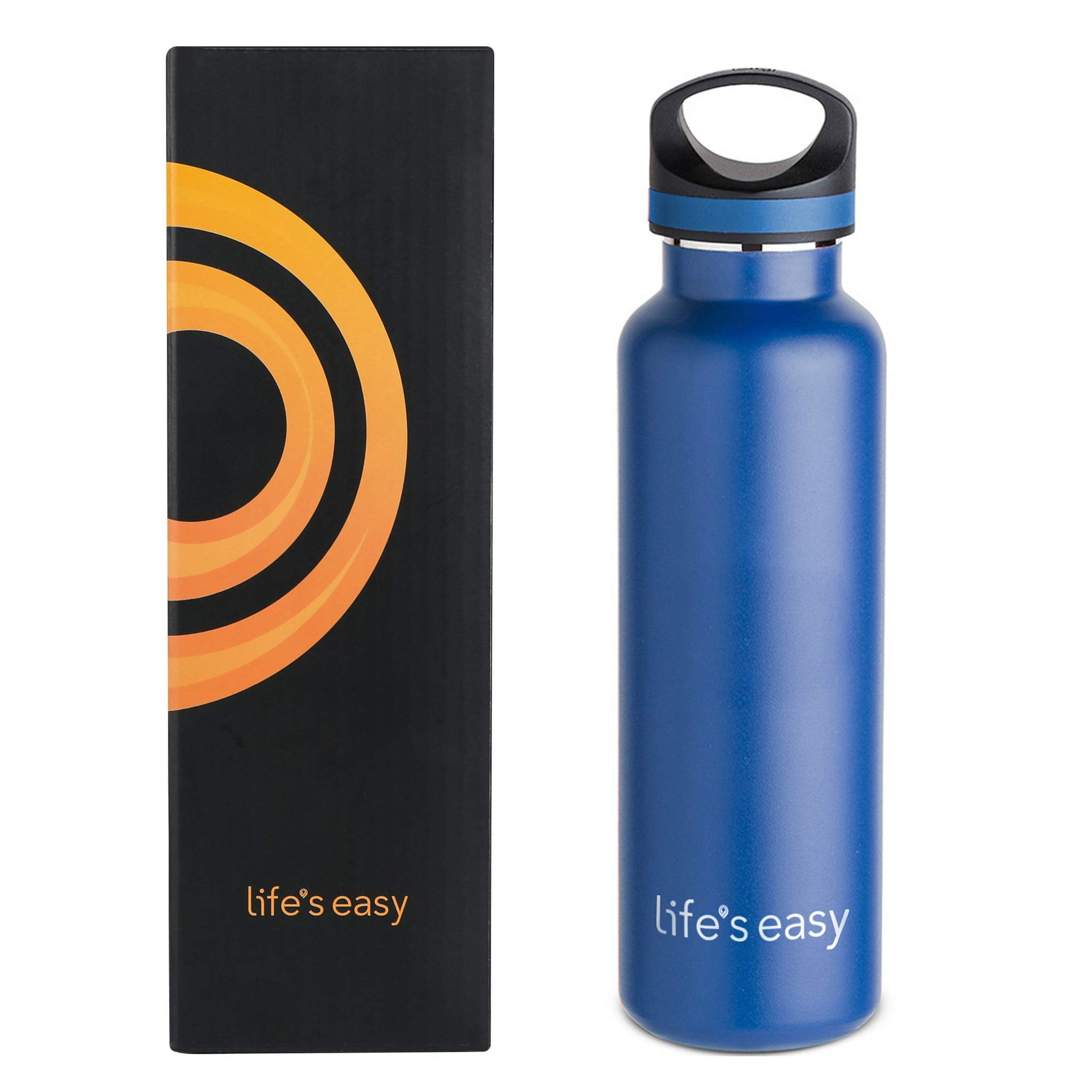 LIFE'S EASY 20 oz. Sports Insulated Water Bottle with Lid. Stainless Steel Vacuum Double Wall Thermo for Modern Hot and Cold Drinks, Simple Metal Hydro Canteen for Travel Men and Women (White) M417D