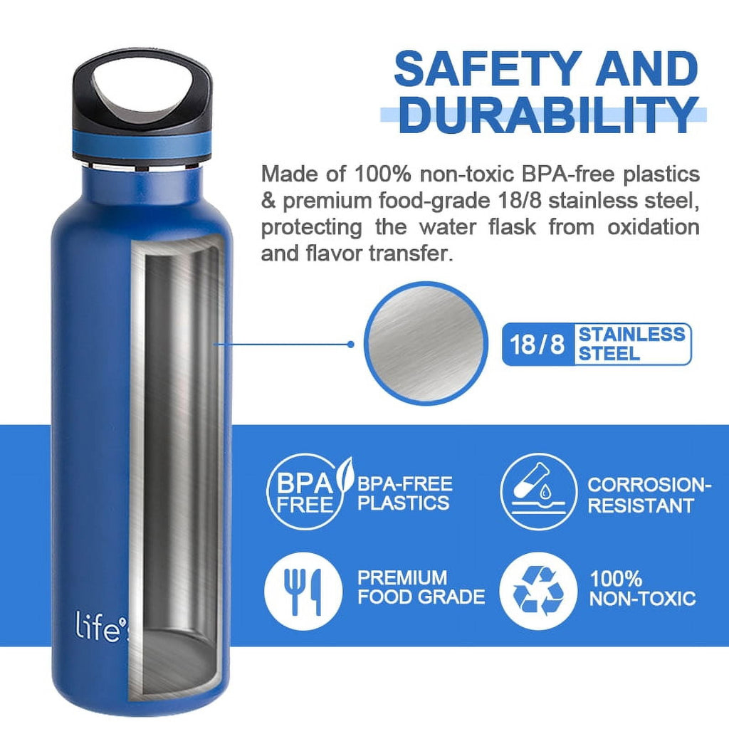 LIFE'S EASY 20 oz. Sports Insulated Water Bottle with Lid. Stainless Steel Vacuum Double Wall Thermo for Modern Hot and Cold Drinks, Simple Metal Hydro Canteen for Travel Men and Women (White) M417D