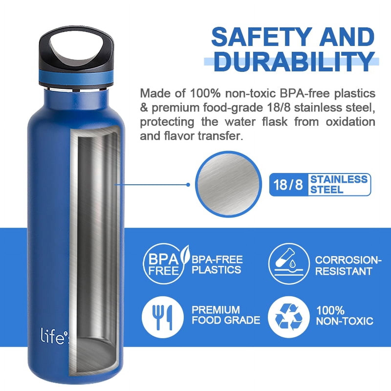 LIFE'S EASY 20 oz. Sports Insulated Water Bottle with Lid. Stainless Steel Vacuum Double Wall Thermo for Modern Hot and Cold Drinks, Simple Metal Hydro Canteen for Travel Men and Women (White) M417D