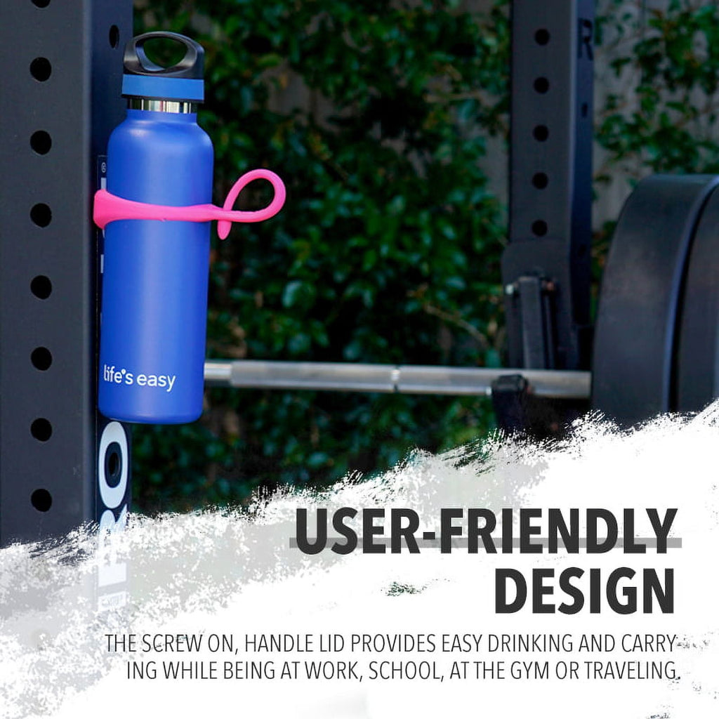 LIFE'S EASY 20 oz. Sports Insulated Water Bottle with Lid. Stainless Steel Vacuum Double Wall Thermo for Modern Hot and Cold Drinks, Simple Metal Hydro Canteen for Travel Men and Women (White) M417D