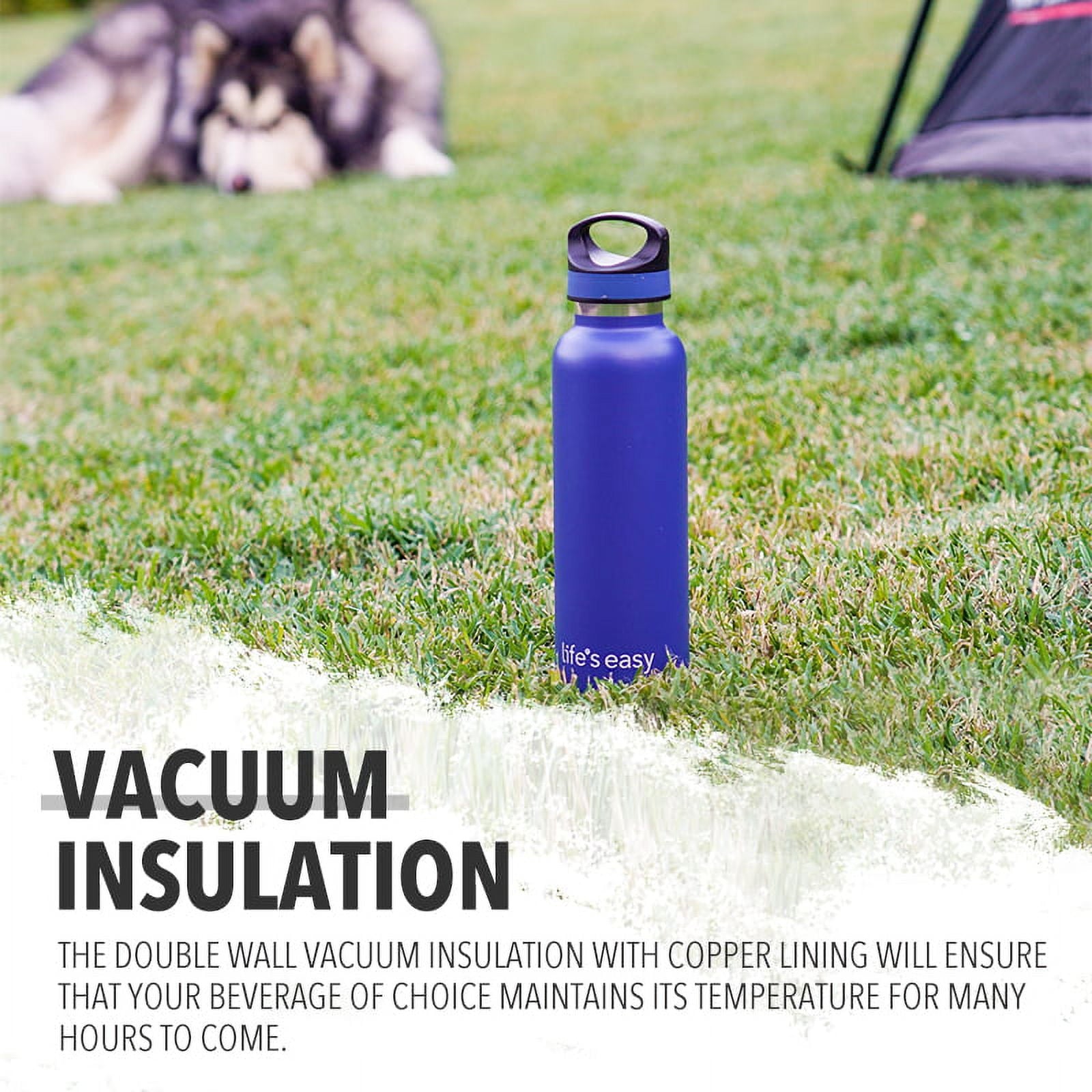 LIFE'S EASY 20 oz. Sports Insulated Water Bottle with Lid. Stainless Steel Vacuum Double Wall Thermo for Modern Hot and Cold Drinks, Simple Metal Hydro Canteen for Travel Men and Women (White) M417D