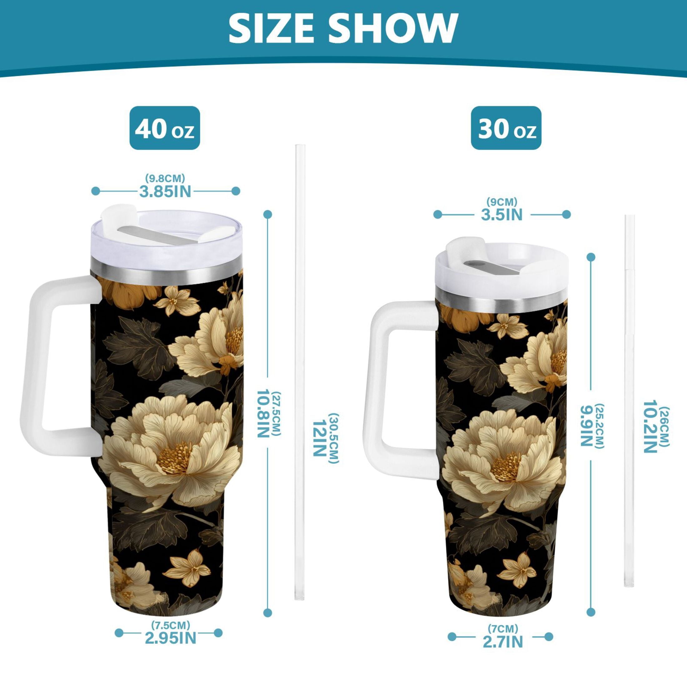 30 oz Insulated Stainless Steel Tumbler Double Wall Stainless Steel Tumbler with 2-Way Drinking Elegant Beige Floral M486C