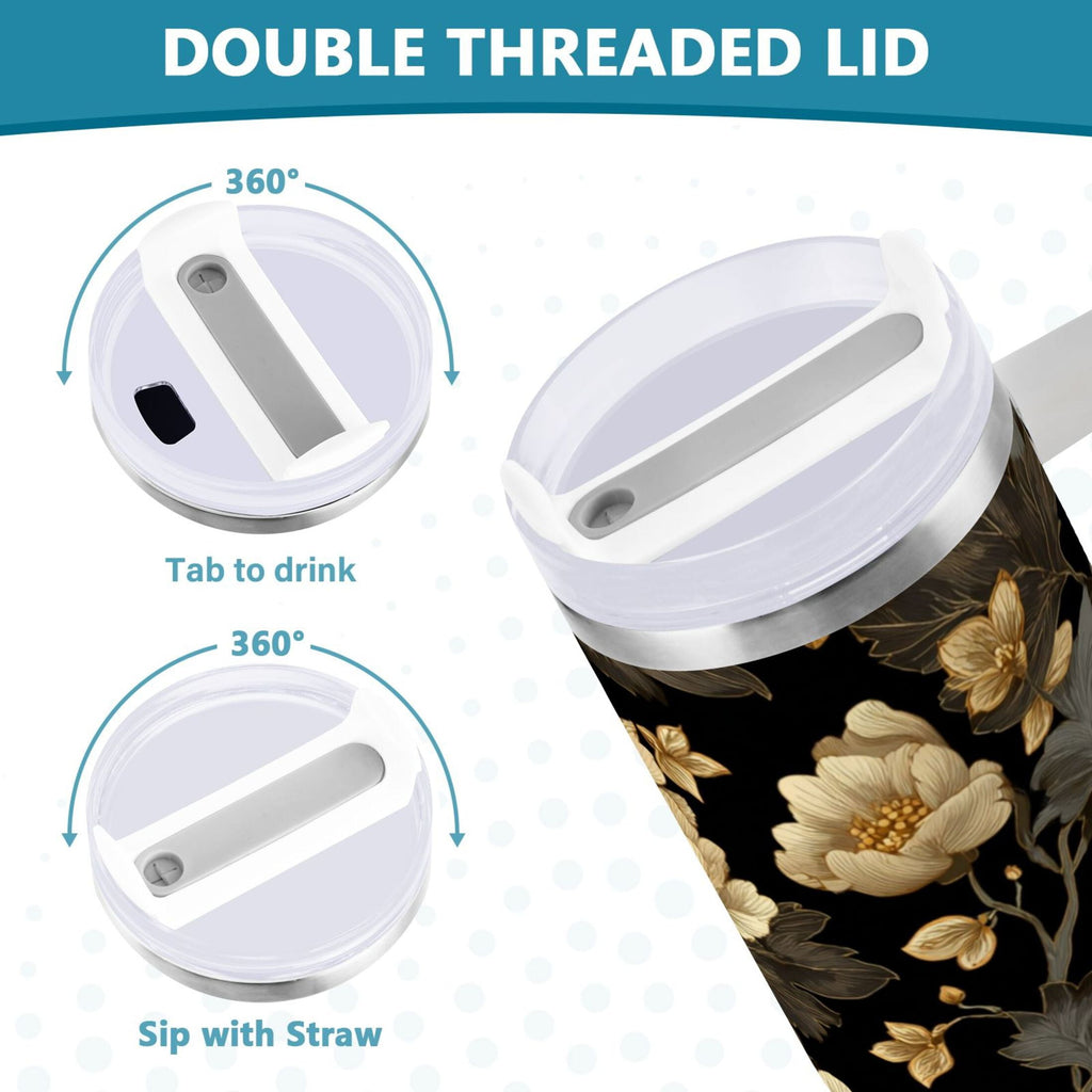 30 oz Insulated Stainless Steel Tumbler Double Wall Stainless Steel Tumbler with 2-Way Drinking Elegant Beige Floral M486C