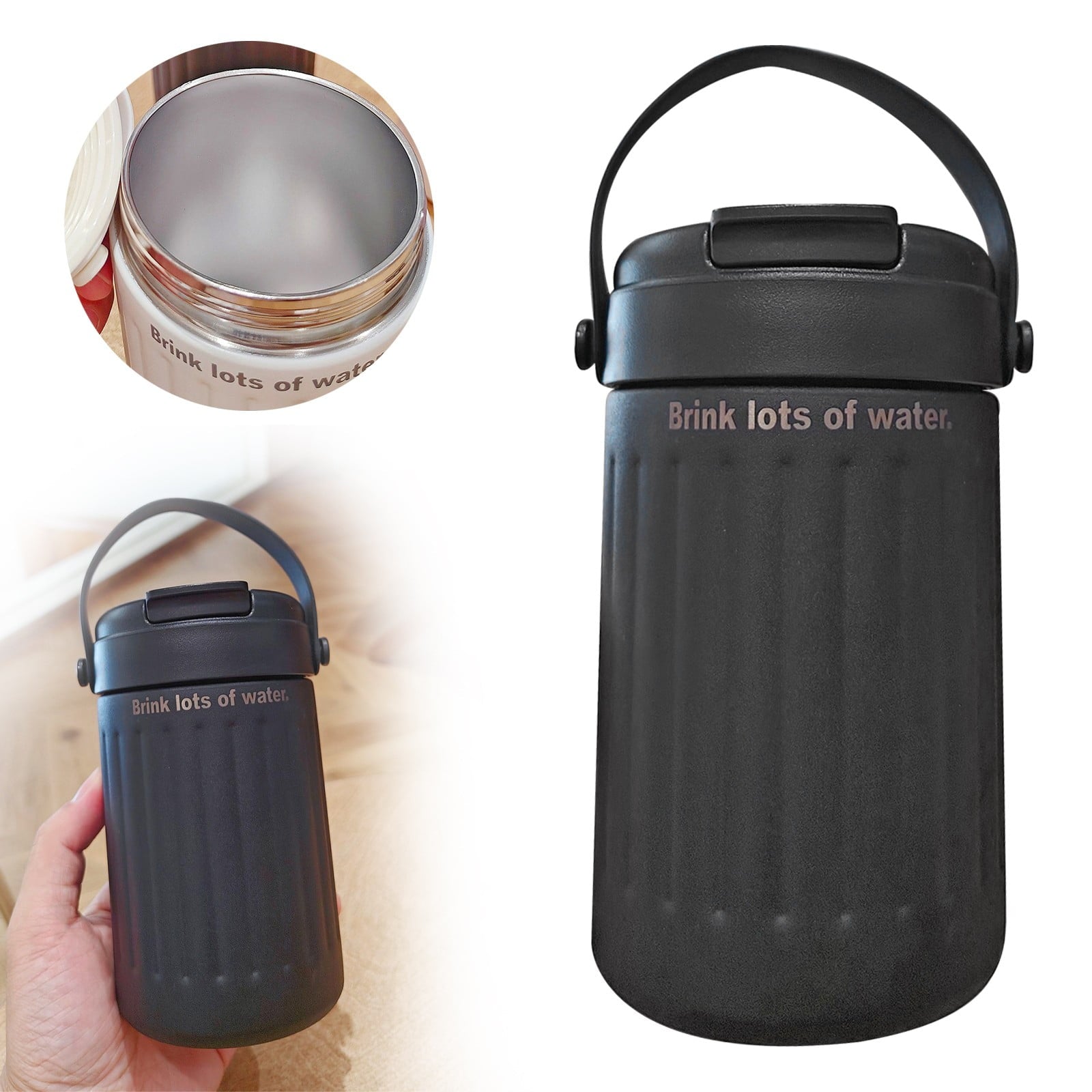 BinKFF Simple Modern Travel Coffee Mug, Insulated Coffee Tumblers with Lid, Double Walled Iced Travel Coffee Mug for Woman and Man Stainless Steel Tumbler with Handle M442Y