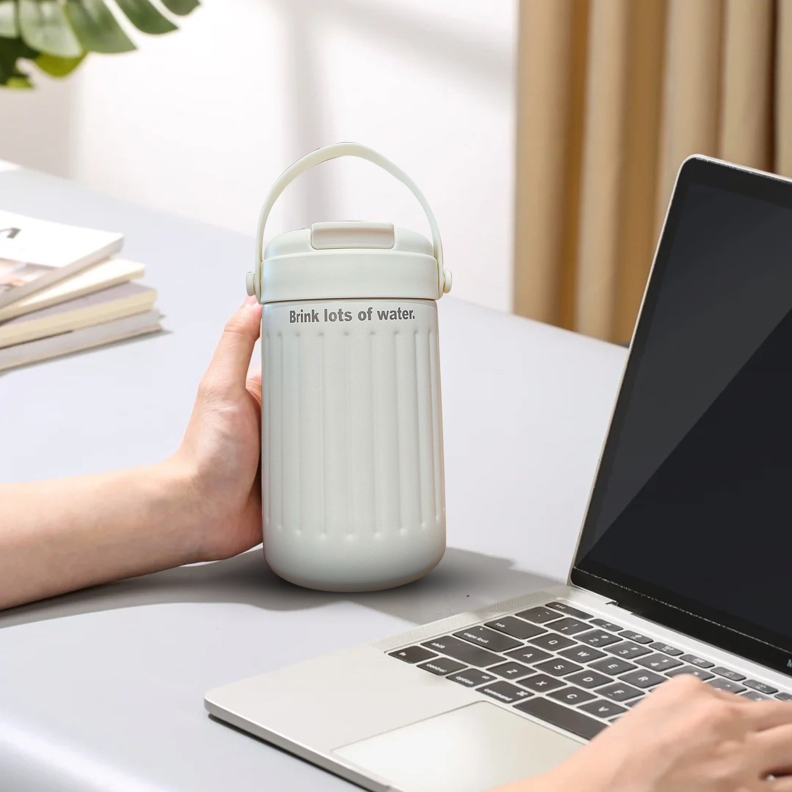 BinKFF Simple Modern Travel Coffee Mug, Insulated Coffee Tumblers with Lid, Double Walled Iced Travel Coffee Mug for Woman and Man Stainless Steel Tumbler with Handle M442Y