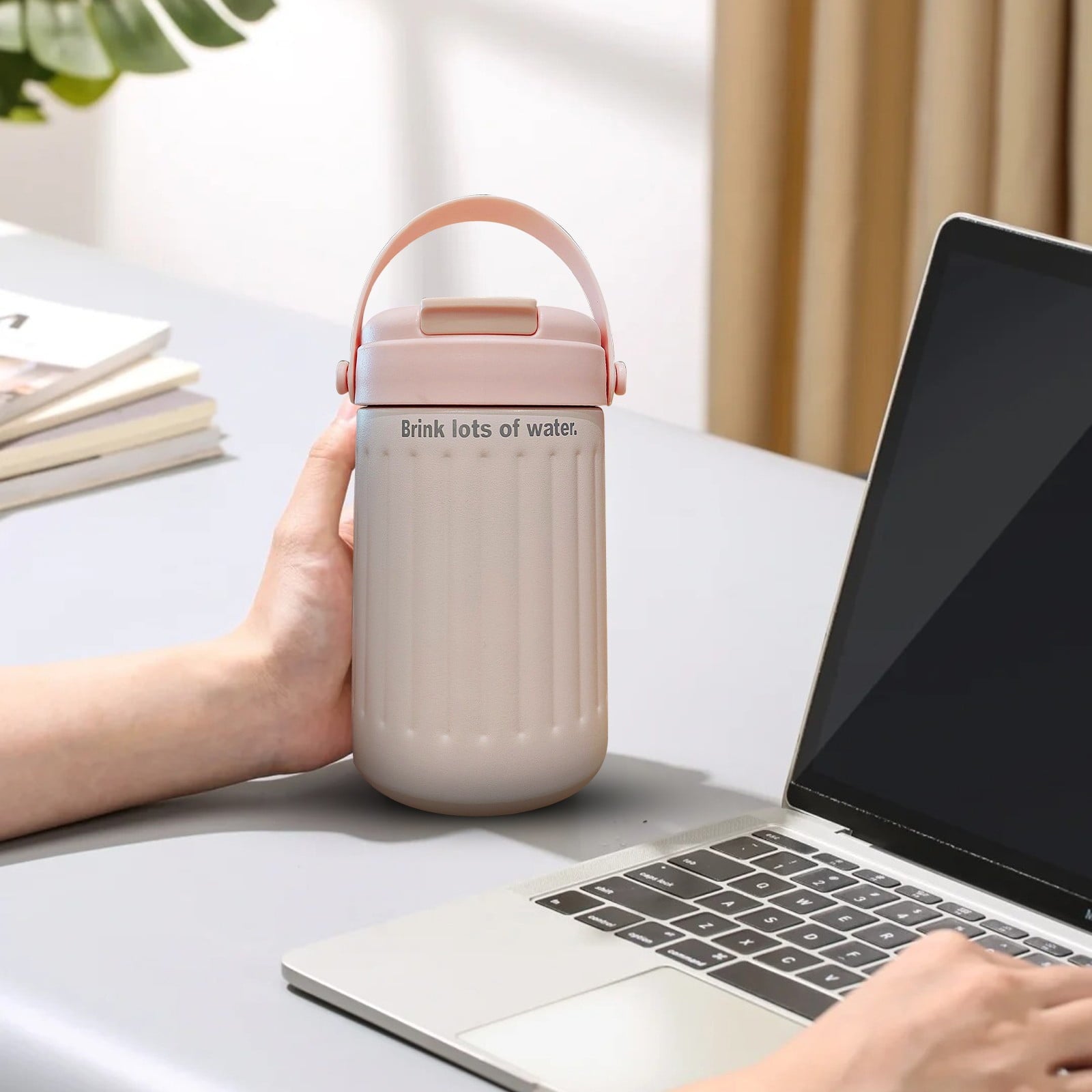 BinKFF Simple Modern Travel Coffee Mug, Insulated Coffee Tumblers with Lid, Double Walled Iced Travel Coffee Mug for Woman and Man Stainless Steel Tumbler with Handle M442Y