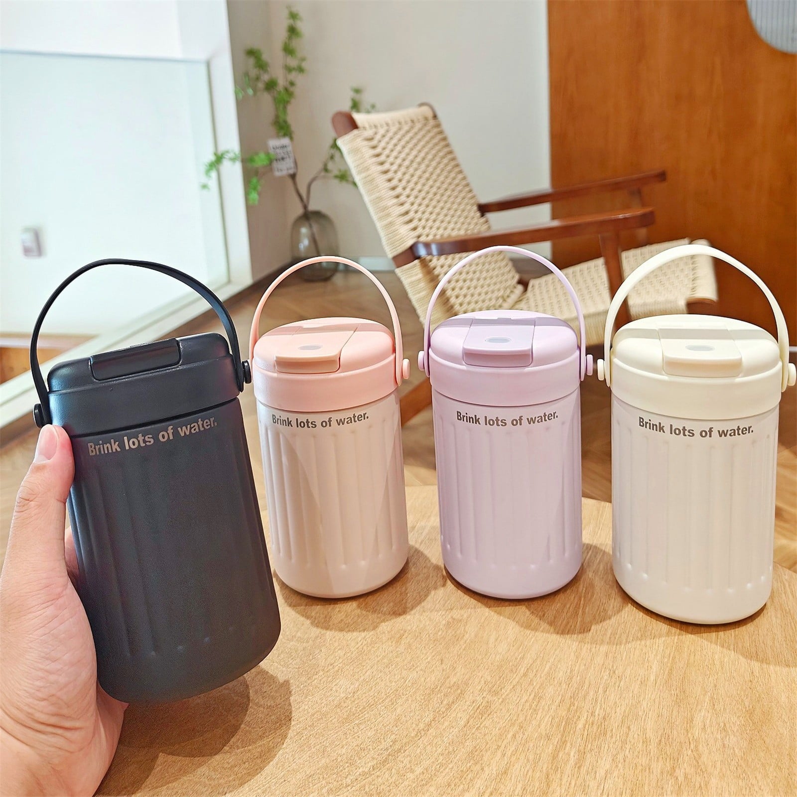 BinKFF Simple Modern Travel Coffee Mug, Insulated Coffee Tumblers with Lid, Double Walled Iced Travel Coffee Mug for Woman and Man Stainless Steel Tumbler with Handle M442Y