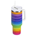 30 oz Insulated Stainless Steel Tumbler Double Wall Stainless Steel Tumbler with 2-Way Drinking Watercolor Rainbow Colors M448U