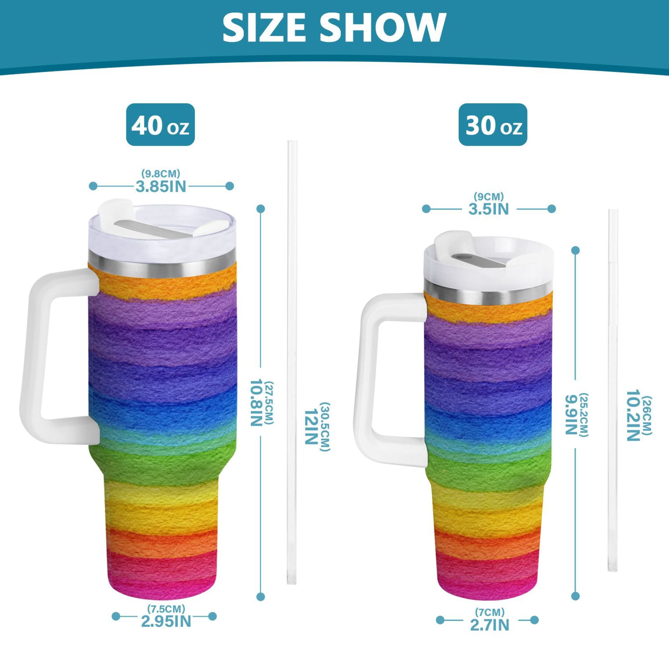 30 oz Insulated Stainless Steel Tumbler Double Wall Stainless Steel Tumbler with 2-Way Drinking Watercolor Rainbow Colors M448U
