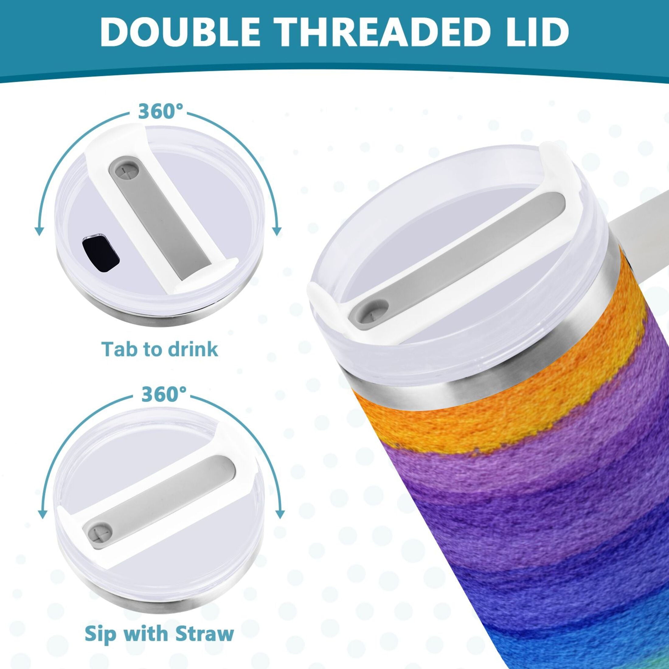 30 oz Insulated Stainless Steel Tumbler Double Wall Stainless Steel Tumbler with 2-Way Drinking Watercolor Rainbow Colors M448U