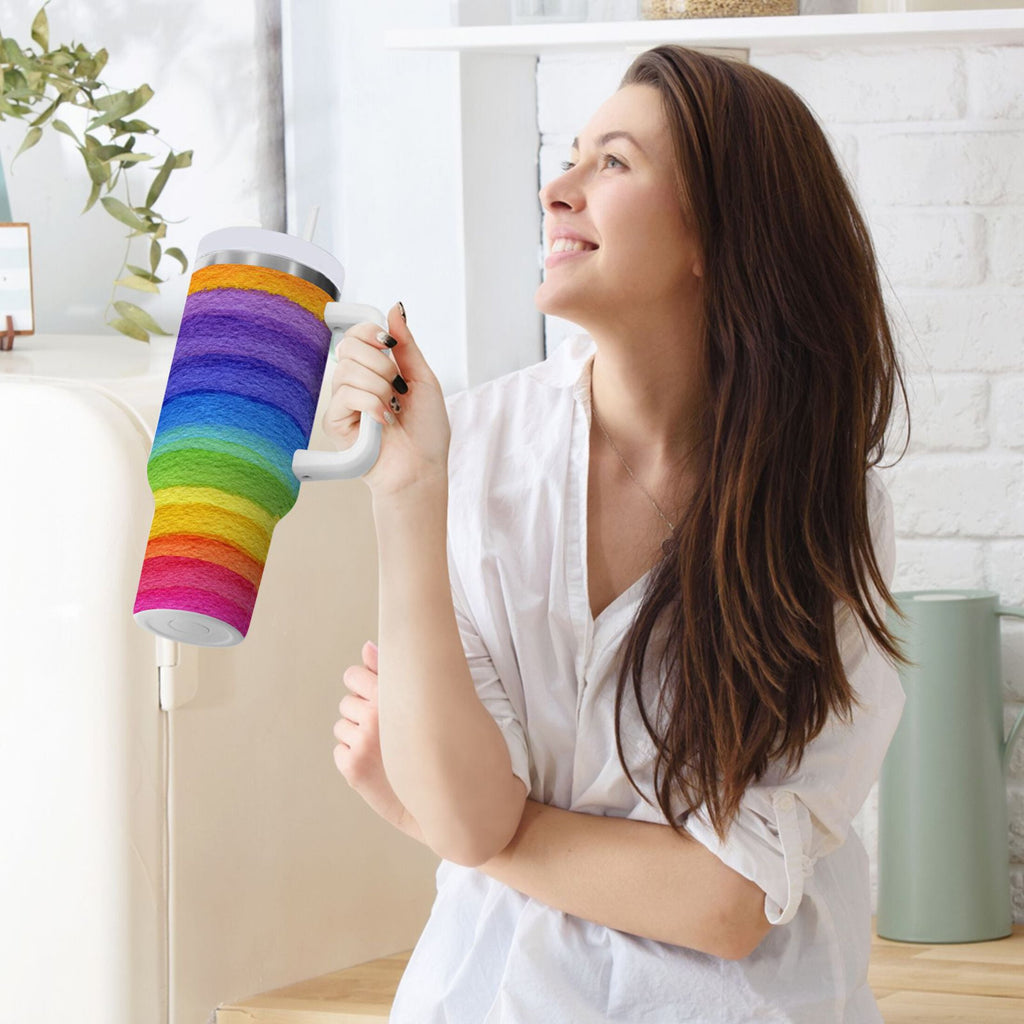 30 oz Insulated Stainless Steel Tumbler Double Wall Stainless Steel Tumbler with 2-Way Drinking Watercolor Rainbow Colors M448U
