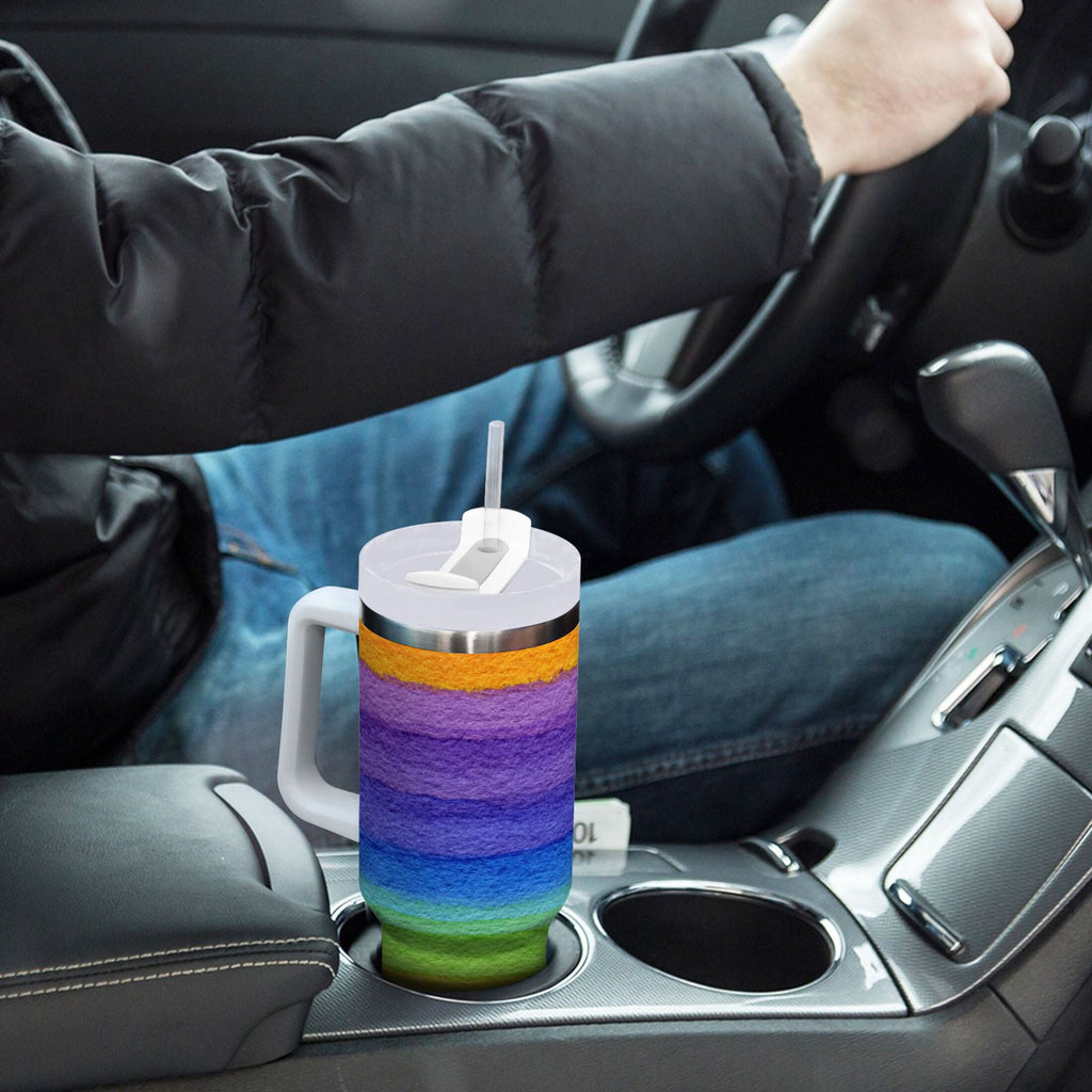 30 oz Insulated Stainless Steel Tumbler Double Wall Stainless Steel Tumbler with 2-Way Drinking Watercolor Rainbow Colors M448U
