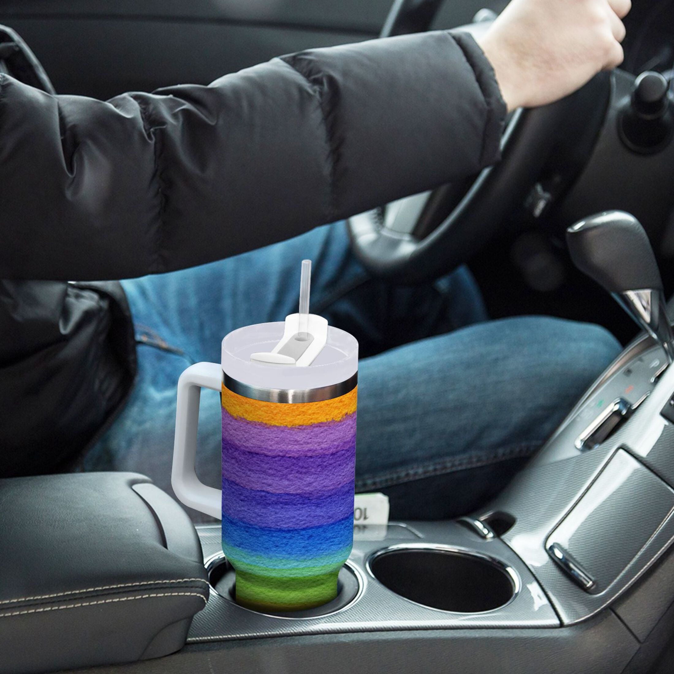 30 oz Insulated Stainless Steel Tumbler Double Wall Stainless Steel Tumbler with 2-Way Drinking Watercolor Rainbow Colors M448U
