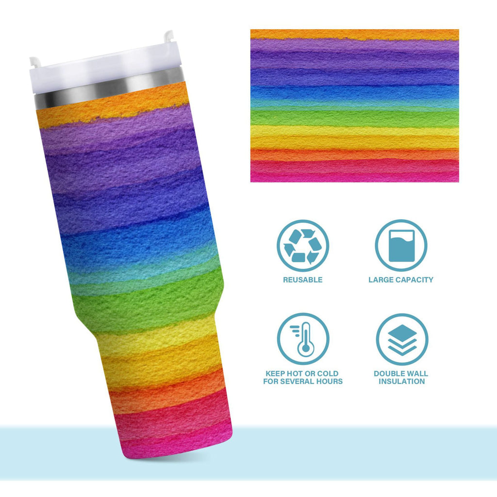 30 oz Insulated Stainless Steel Tumbler Double Wall Stainless Steel Tumbler with 2-Way Drinking Watercolor Rainbow Colors M448U