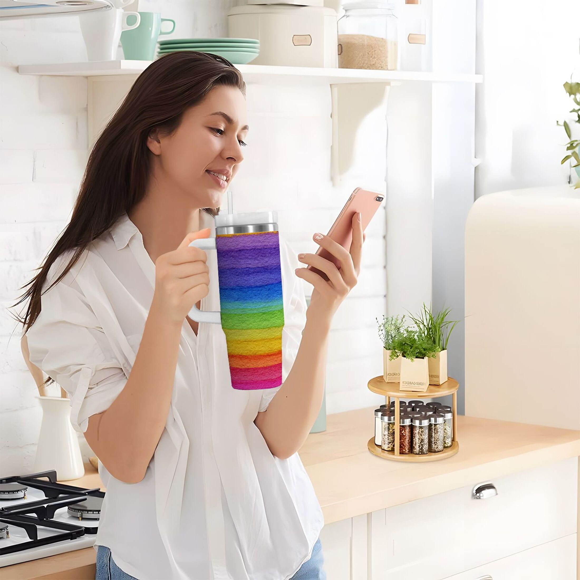 30 oz Insulated Stainless Steel Tumbler Double Wall Stainless Steel Tumbler with 2-Way Drinking Watercolor Rainbow Colors M448U