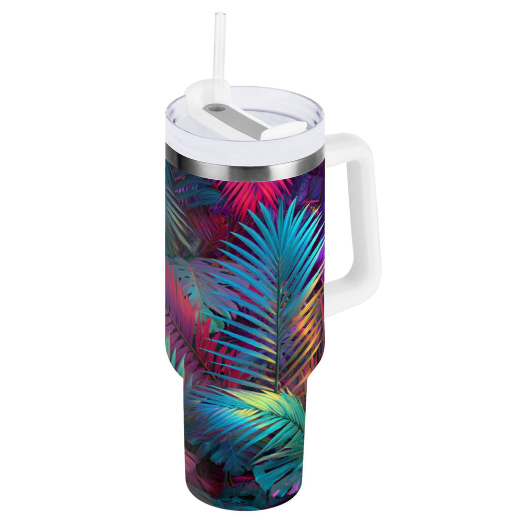 30 oz Insulated Stainless Steel Tumbler Double Wall Stainless Steel Tumbler with 2-Way Drinking Vibrant and Shimmering Jungle M470W