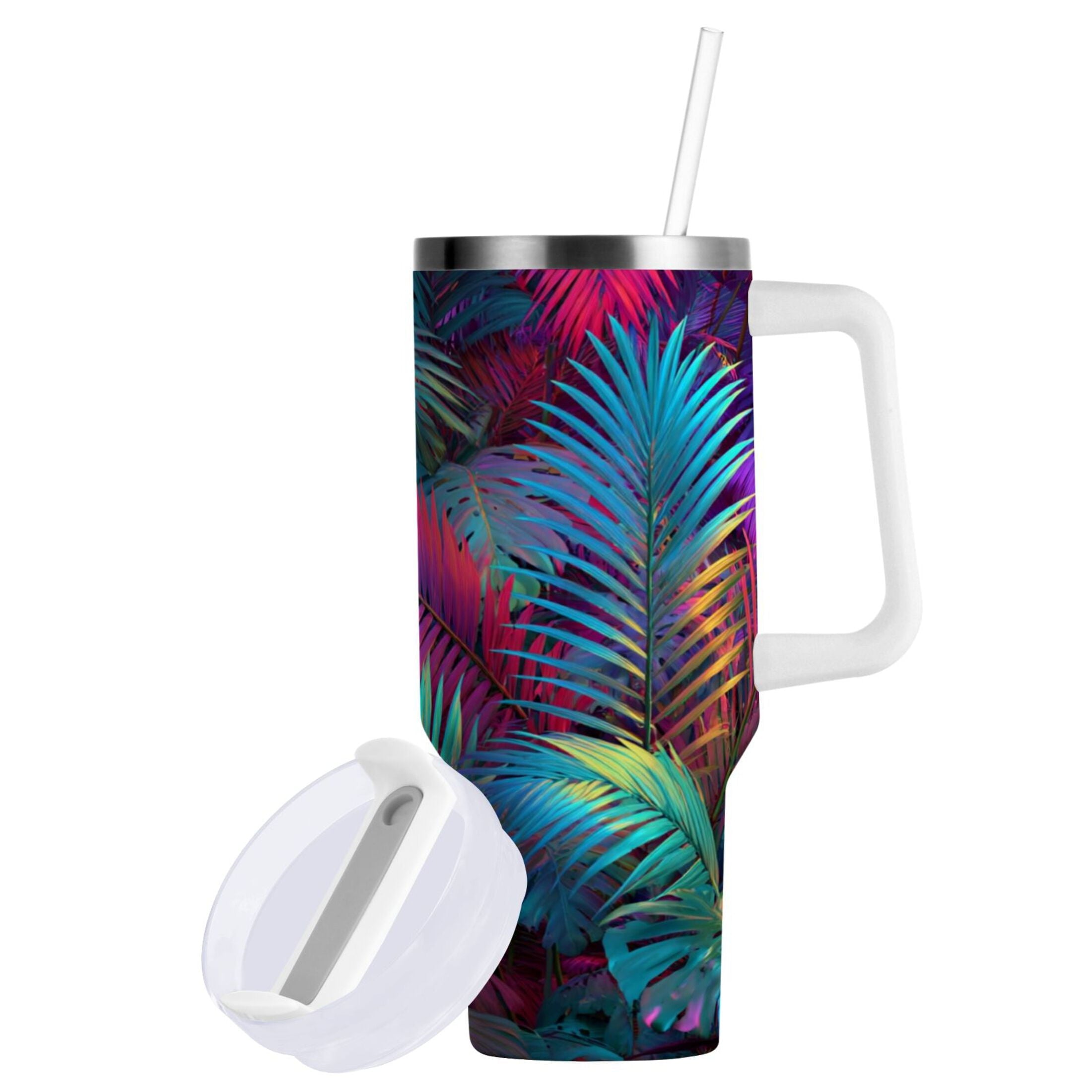 30 oz Insulated Stainless Steel Tumbler Double Wall Stainless Steel Tumbler with 2-Way Drinking Vibrant and Shimmering Jungle M470W