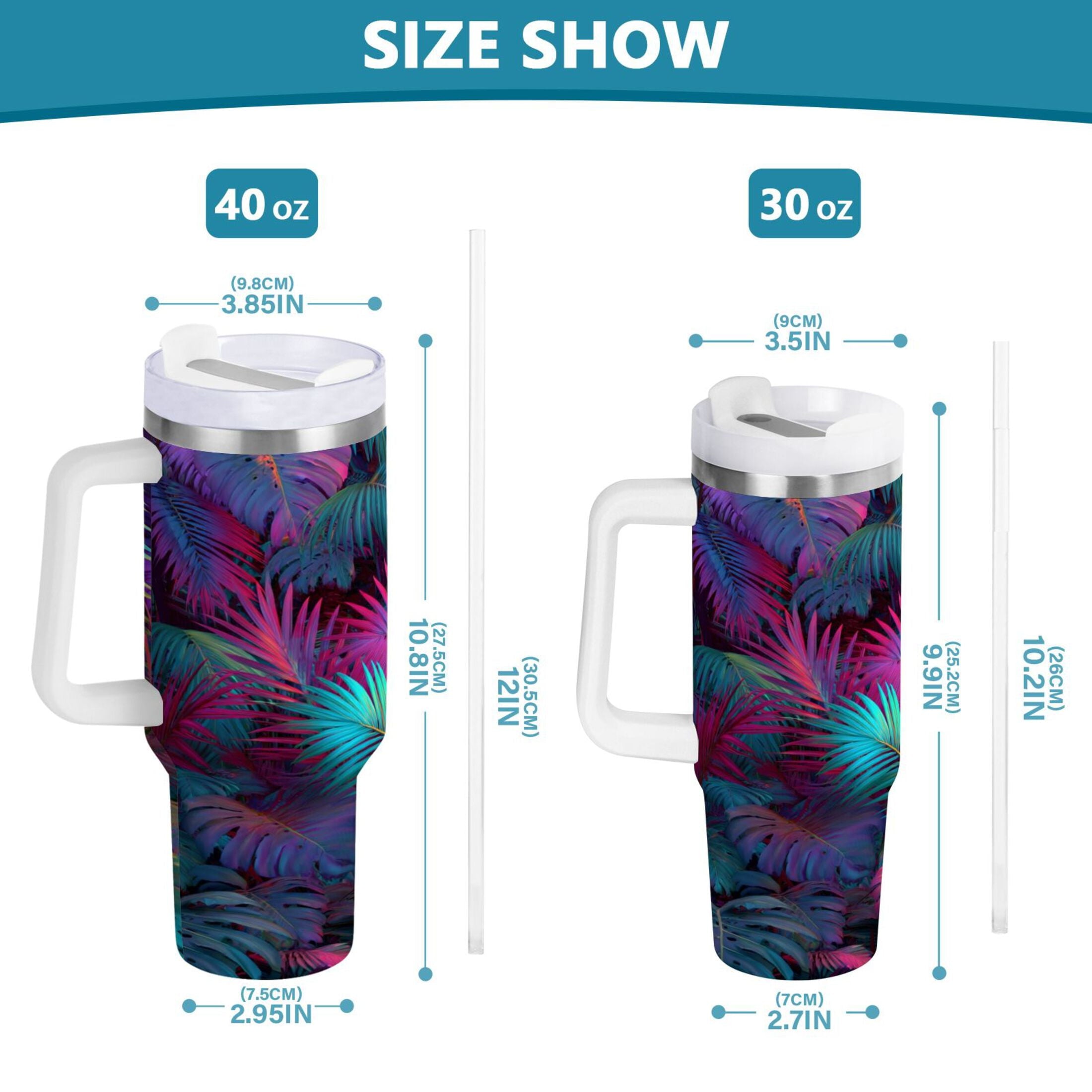 30 oz Insulated Stainless Steel Tumbler Double Wall Stainless Steel Tumbler with 2-Way Drinking Vibrant and Shimmering Jungle M470W