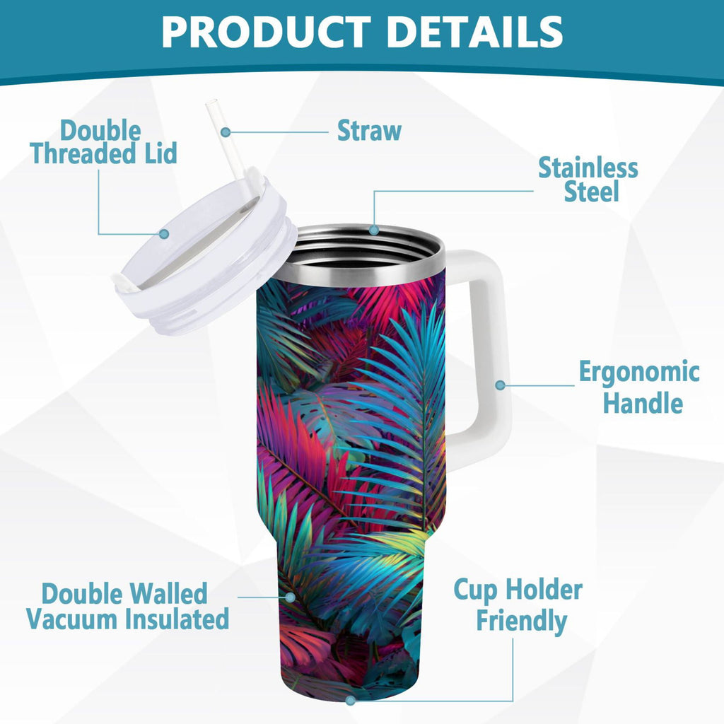 30 oz Insulated Stainless Steel Tumbler Double Wall Stainless Steel Tumbler with 2-Way Drinking Vibrant and Shimmering Jungle M470W