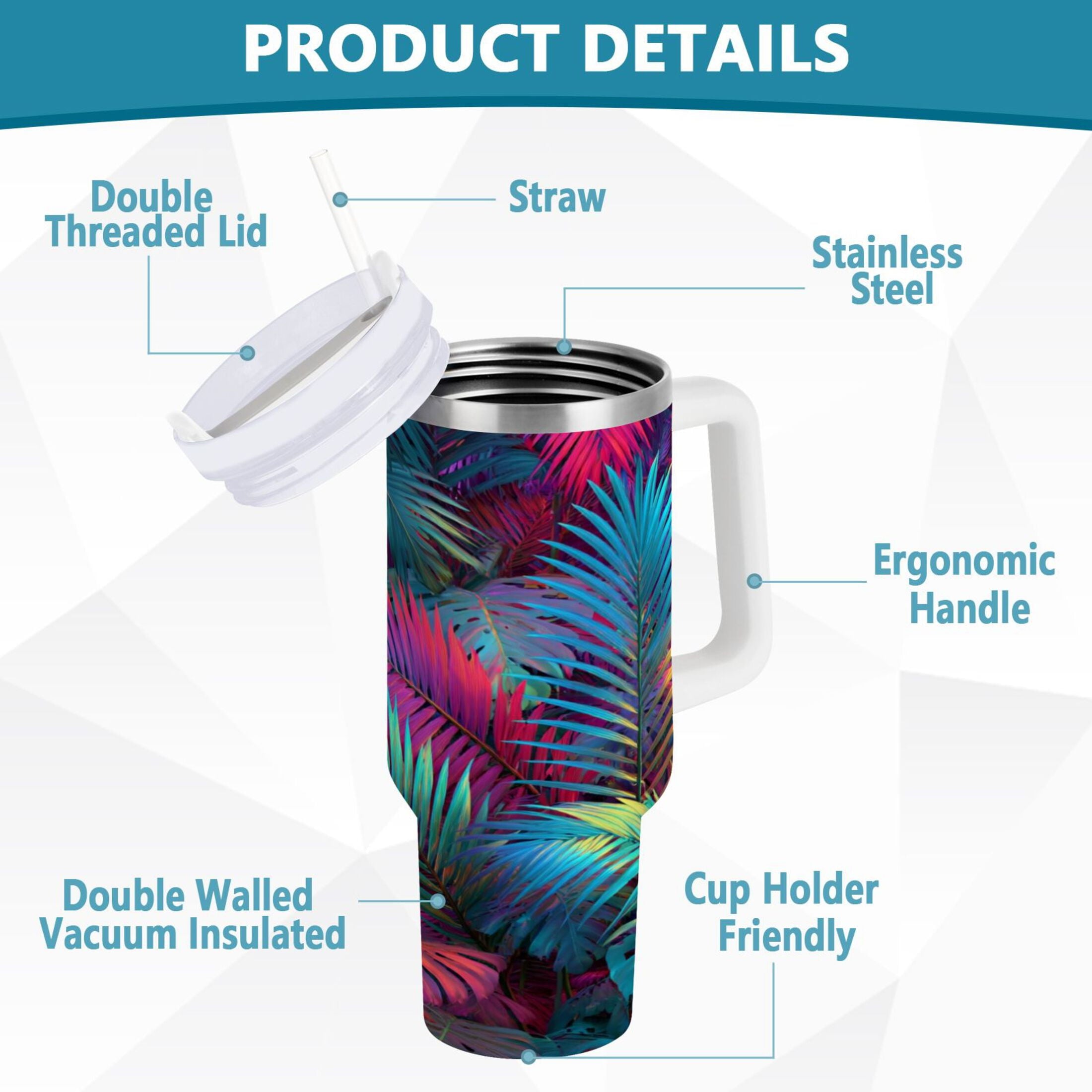 30 oz Insulated Stainless Steel Tumbler Double Wall Stainless Steel Tumbler with 2-Way Drinking Vibrant and Shimmering Jungle M470W