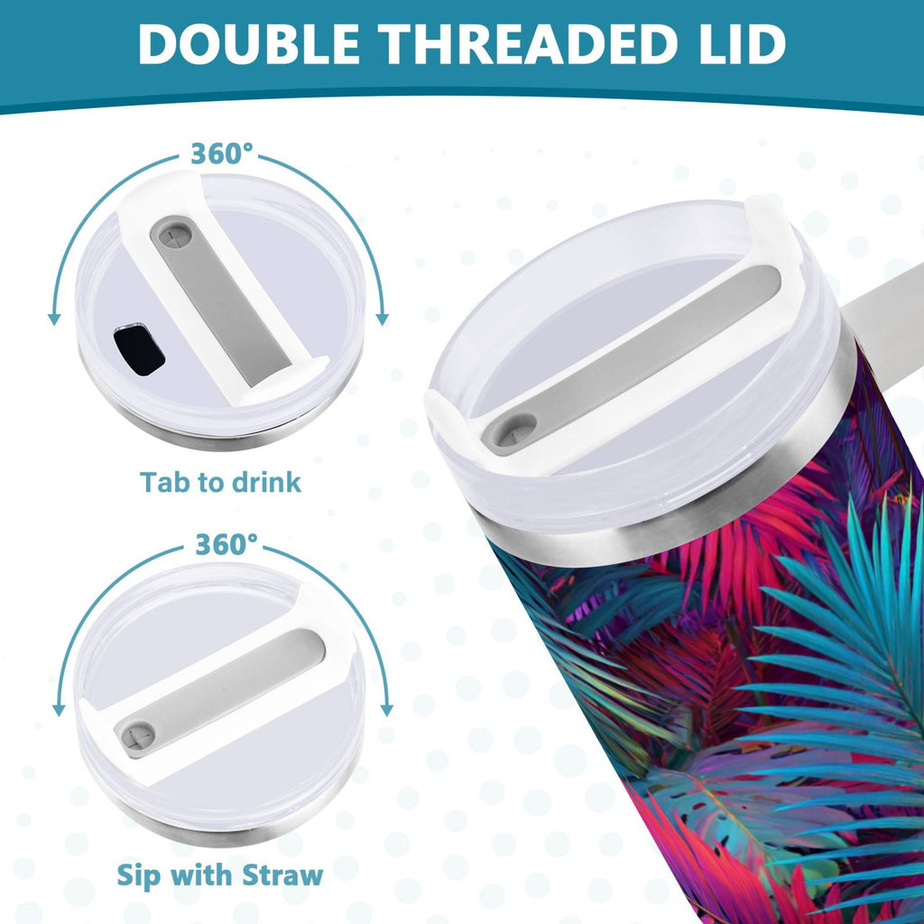 30 oz Insulated Stainless Steel Tumbler Double Wall Stainless Steel Tumbler with 2-Way Drinking Vibrant and Shimmering Jungle M470W