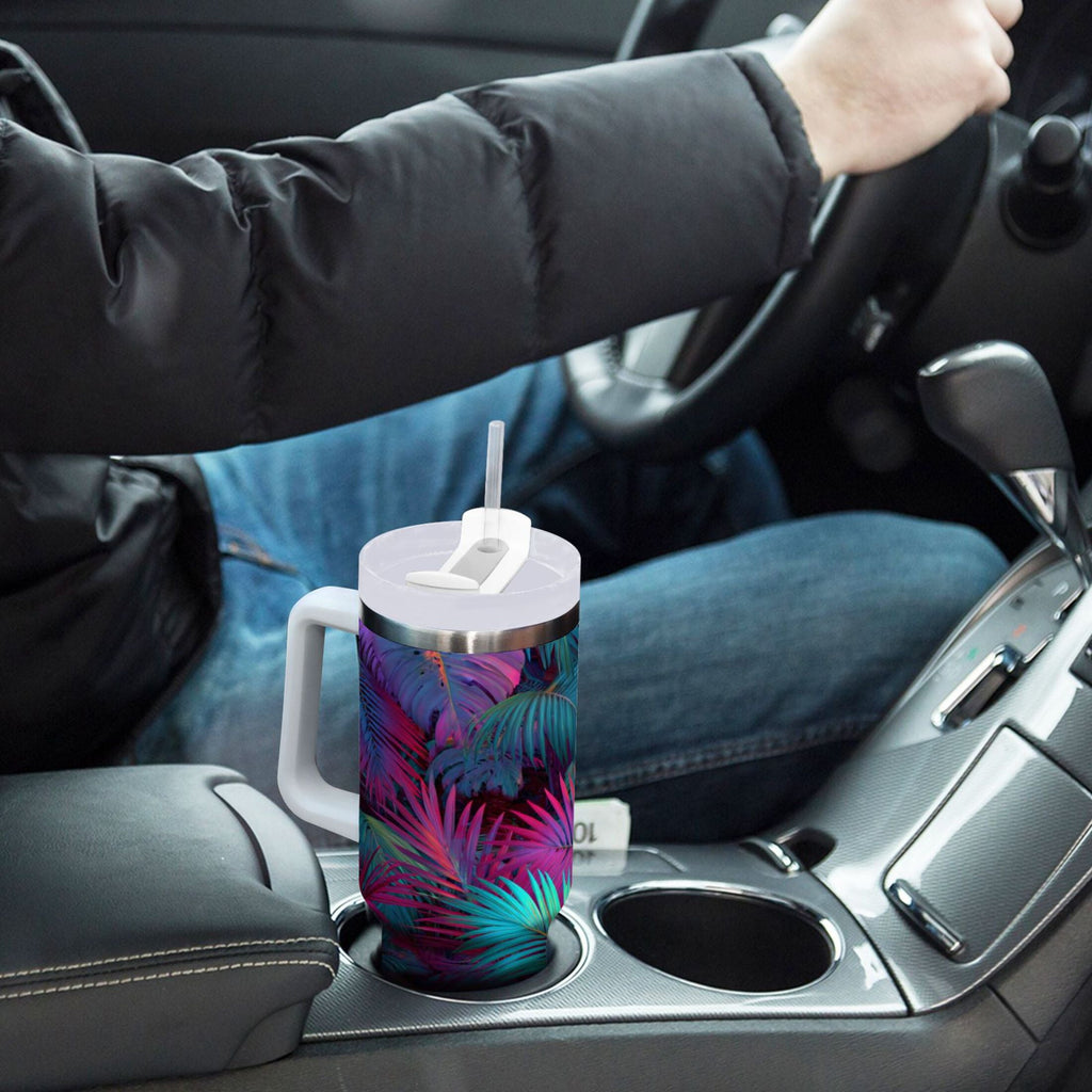 30 oz Insulated Stainless Steel Tumbler Double Wall Stainless Steel Tumbler with 2-Way Drinking Vibrant and Shimmering Jungle M470W