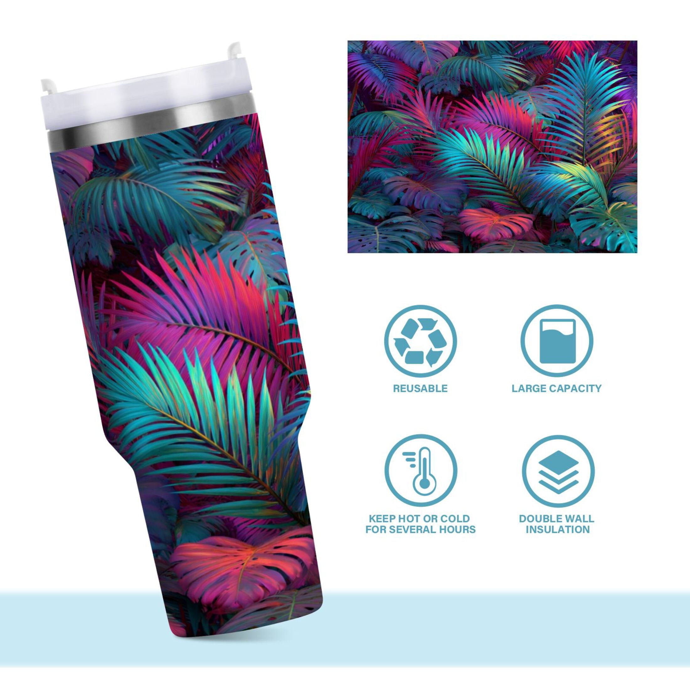 30 oz Insulated Stainless Steel Tumbler Double Wall Stainless Steel Tumbler with 2-Way Drinking Vibrant and Shimmering Jungle M470W