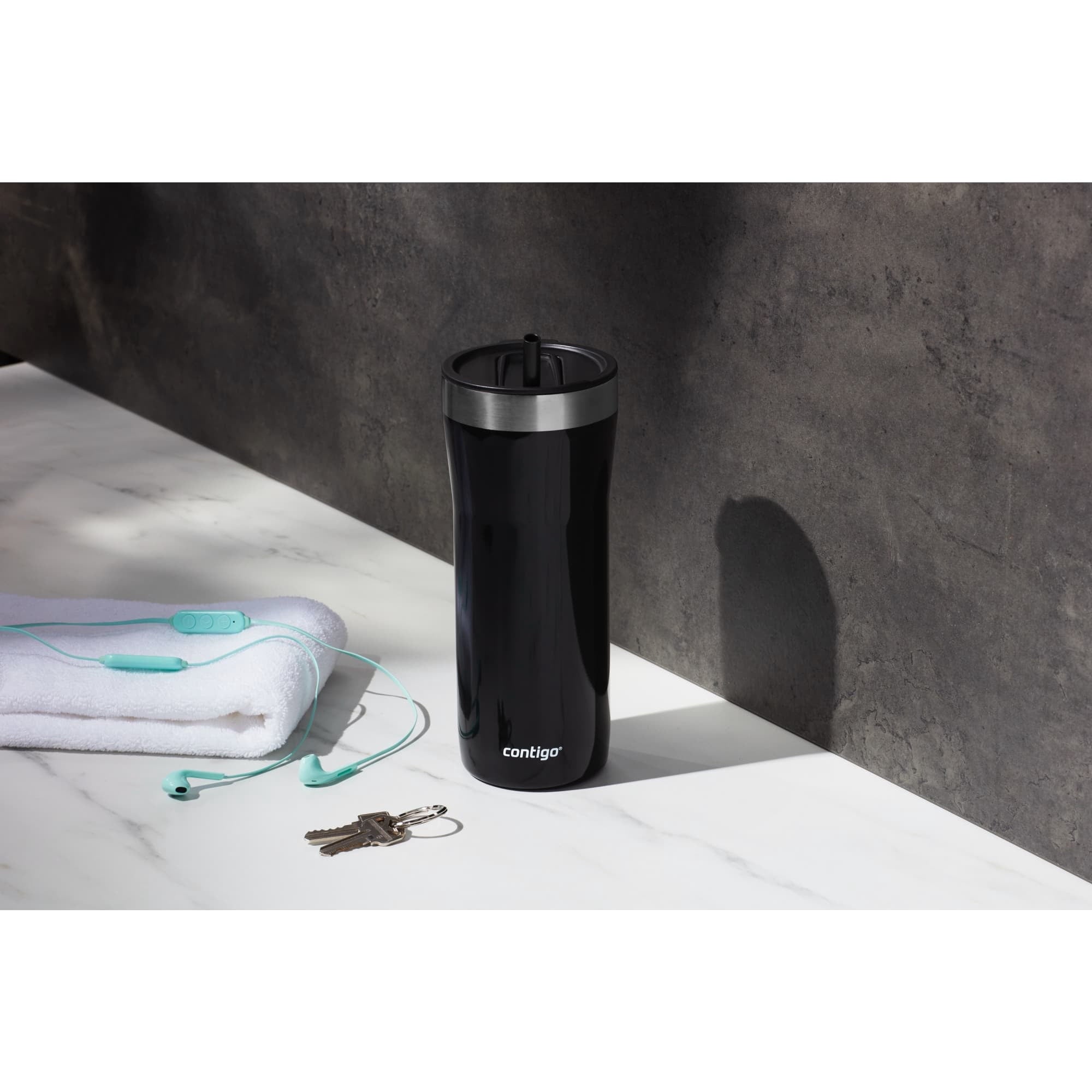 Contigo Streeterville Stainless Steel Tumbler with Plastic Straw and Splash-Proof Lid, Licorice, 32 fl. oz M122K