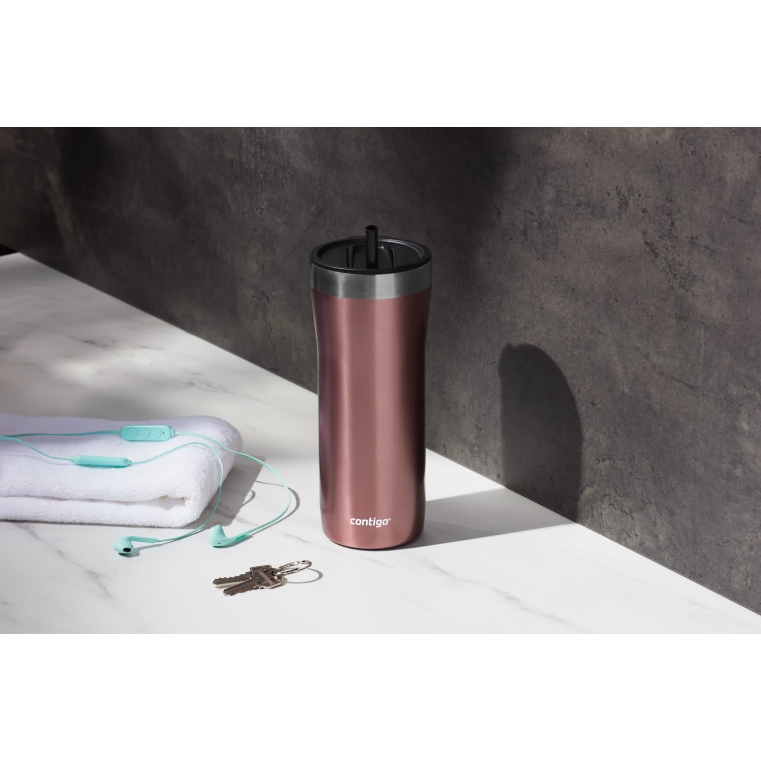 Contigo Streeterville Stainless Steel Tumbler with Plastic Straw and Splash-Proof Lid, Licorice, 32 fl. oz M122K