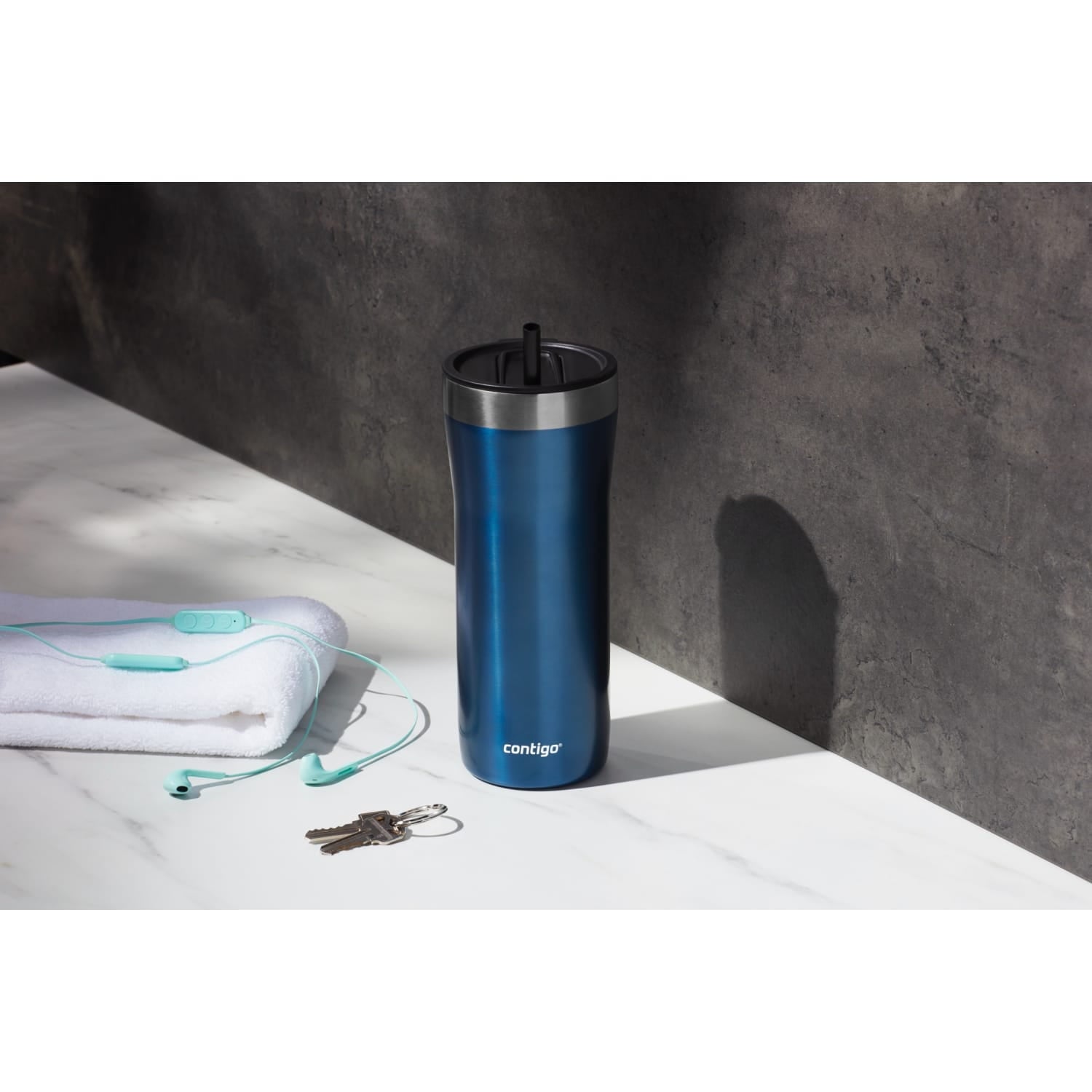 Contigo Streeterville Stainless Steel Tumbler with Plastic Straw and Splash-Proof Lid, Licorice, 32 fl. oz M122K