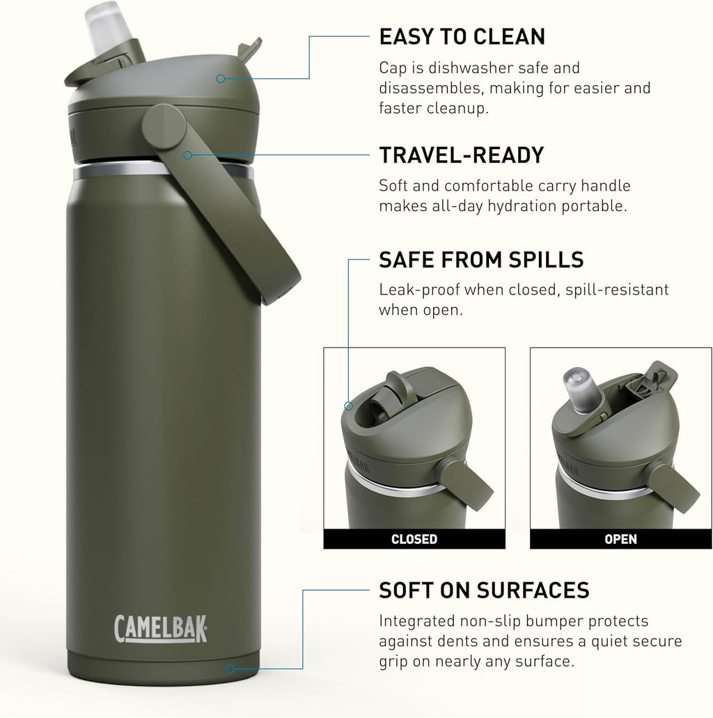 CamelBak Thrive™ Flip Straw Insulated Stainless Steel Water Bottle, 20oz, Moss M363U
