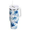 30 oz Insulated Stainless Steel Tumbler Double Wall Stainless Steel Tumbler with 2-Way Drinking Abstract Blue Maple Leaves M581Z