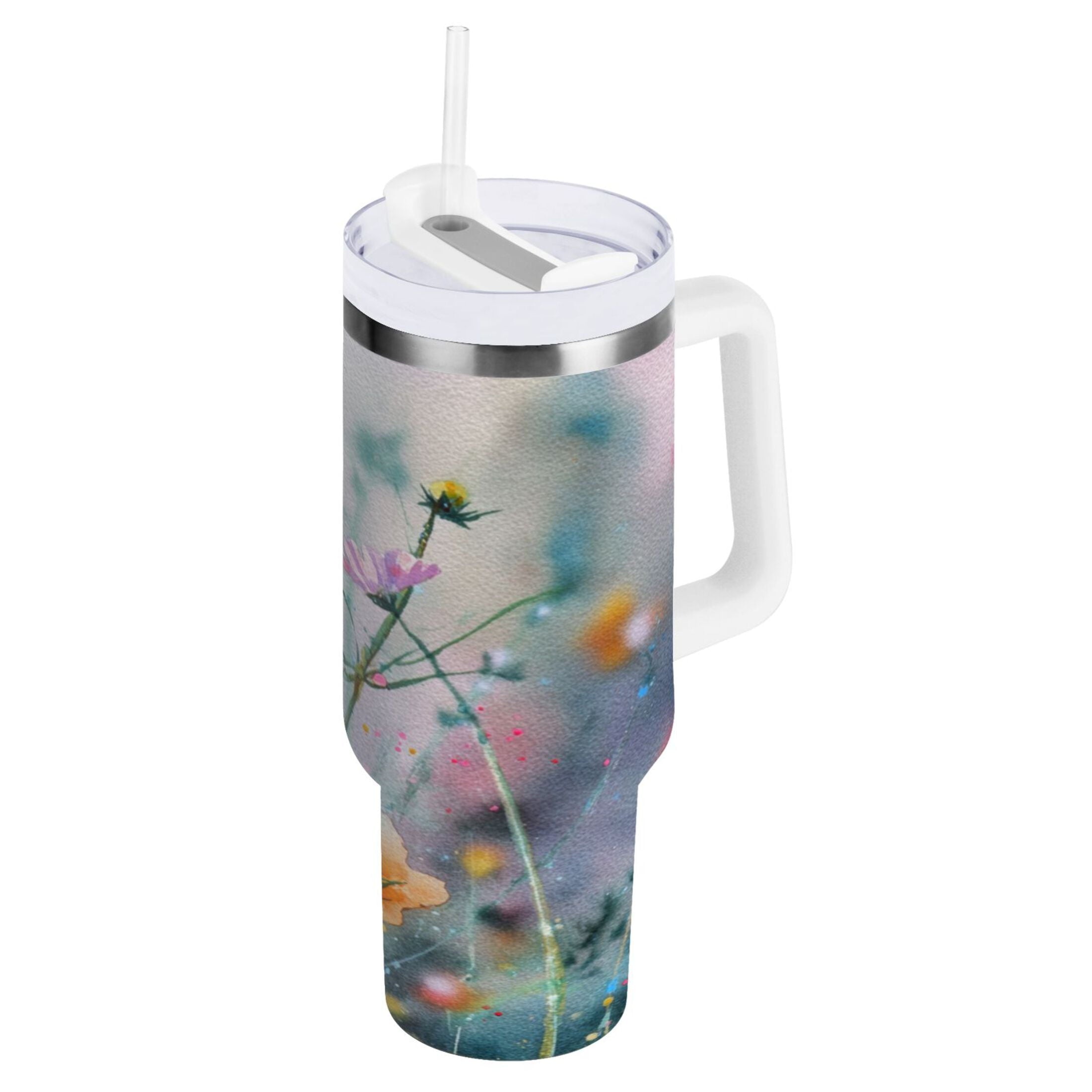 40 oz Insulated Stainless Steel Tumbler Double Wall Stainless Steel Tumbler with 2-Way Drinking Abstract Wildflowers M504U