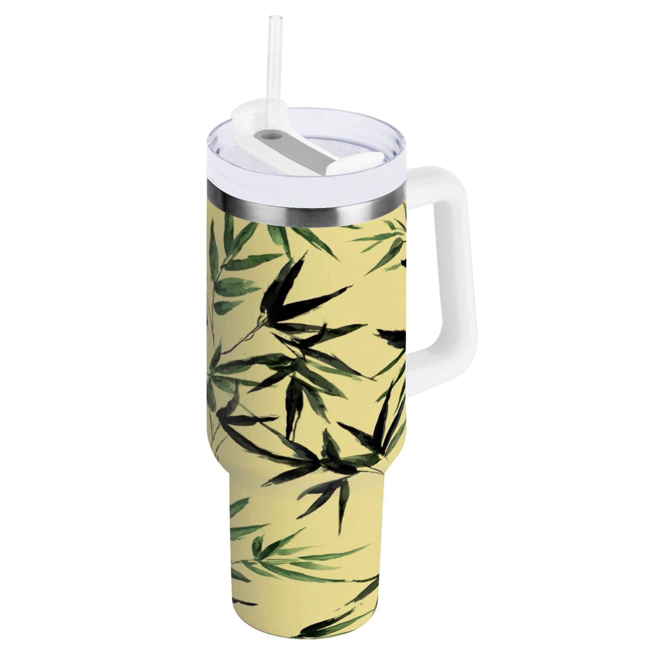 30 oz Insulated Stainless Steel Tumbler Double Wall Stainless Steel Tumbler with 2-Way Drinking Bamboo and Green Leaves M633V