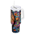 30 oz Insulated Stainless Steel Tumbler Double Wall Stainless Steel Tumbler with 2-Way Drinking Beautiful Abstract Tree Painting M654U