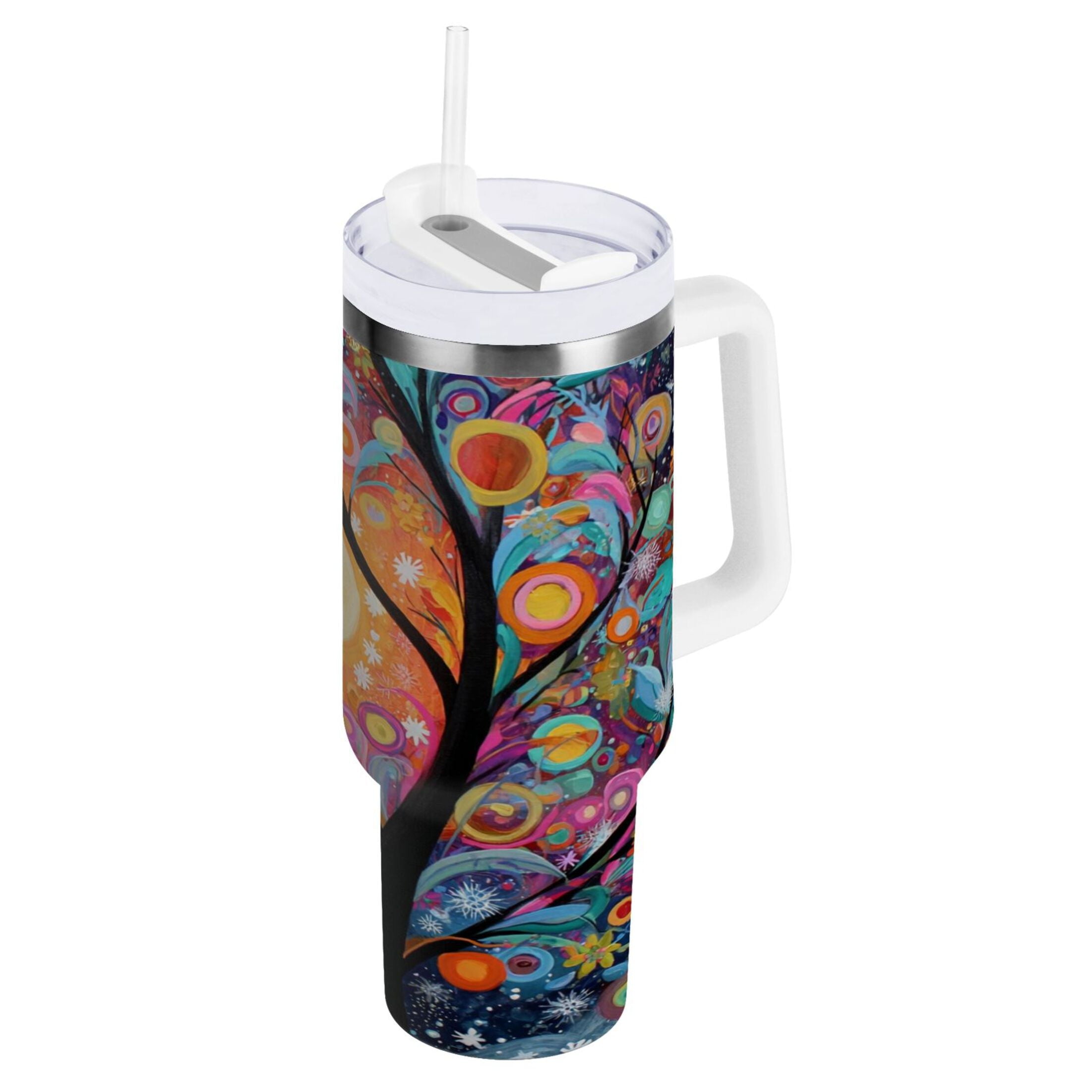 30 oz Insulated Stainless Steel Tumbler Double Wall Stainless Steel Tumbler with 2-Way Drinking Beautiful Abstract Tree Painting M654U