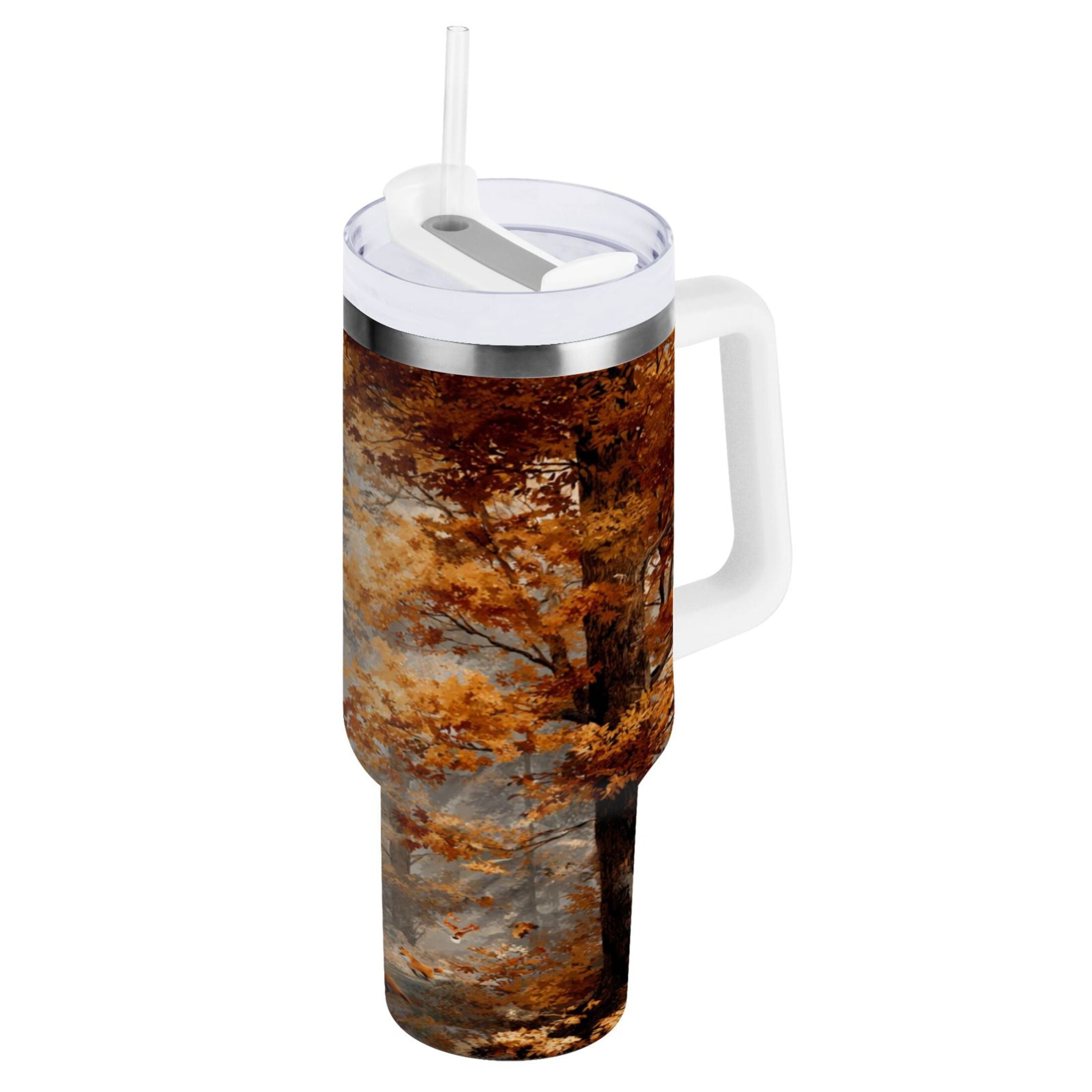 30 oz Insulated Stainless Steel Tumbler Double Wall Stainless Steel Tumbler with 2-Way Drinking Beautiful Autumn Forest M556T