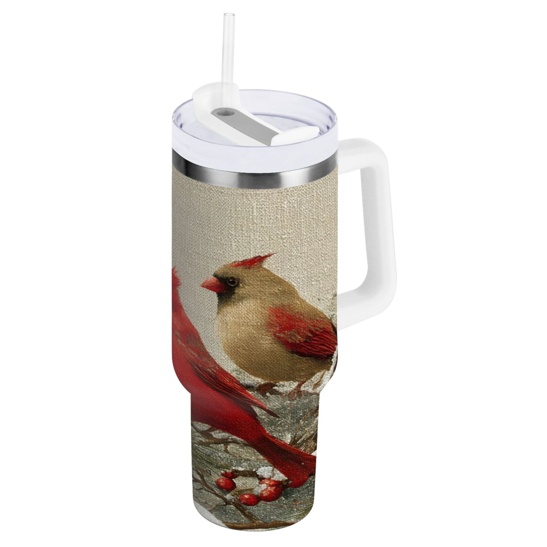 30 oz Insulated Stainless Steel Tumbler Double Wall Stainless Steel Tumbler with 2-Way Drinking Bird and Snow-covered Trees M615U