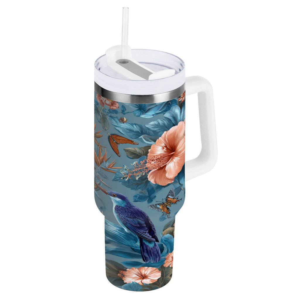 30 oz Insulated Stainless Steel Tumbler Double Wall Stainless Steel Tumbler with 2-Way Drinking Birds and Flowers M552X