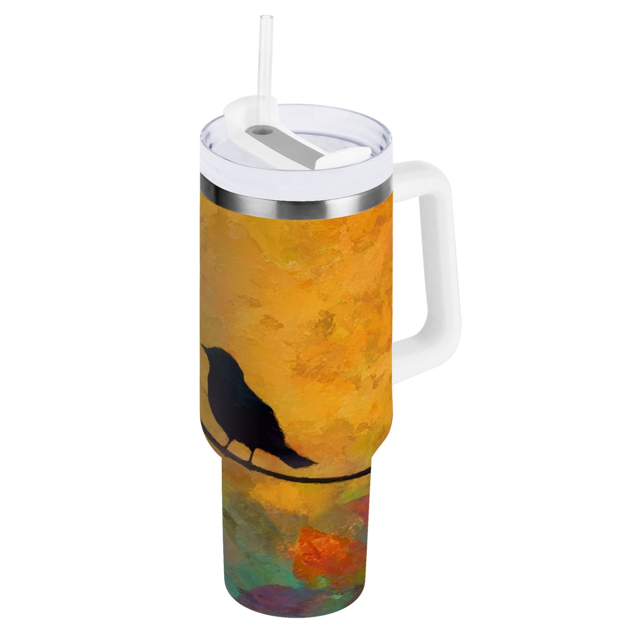 30 oz Insulated Stainless Steel Tumbler Double Wall Stainless Steel Tumbler with 2-Way Drinking Birds on A Wire M613K