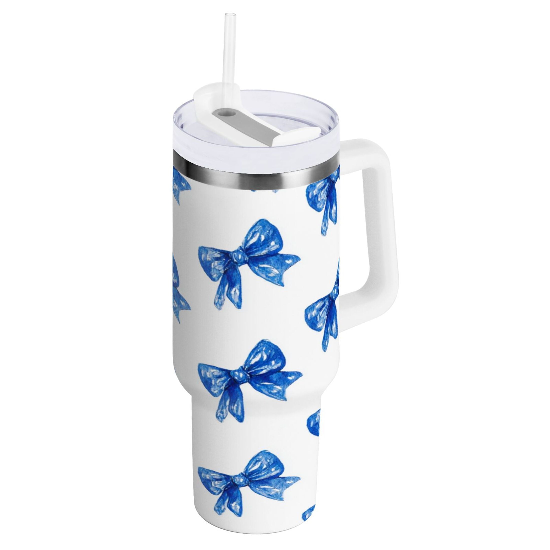 30 oz Insulated Stainless Steel Tumbler Double Wall Stainless Steel Tumbler with 2-Way Drinking Blue Bows Pattern M620U