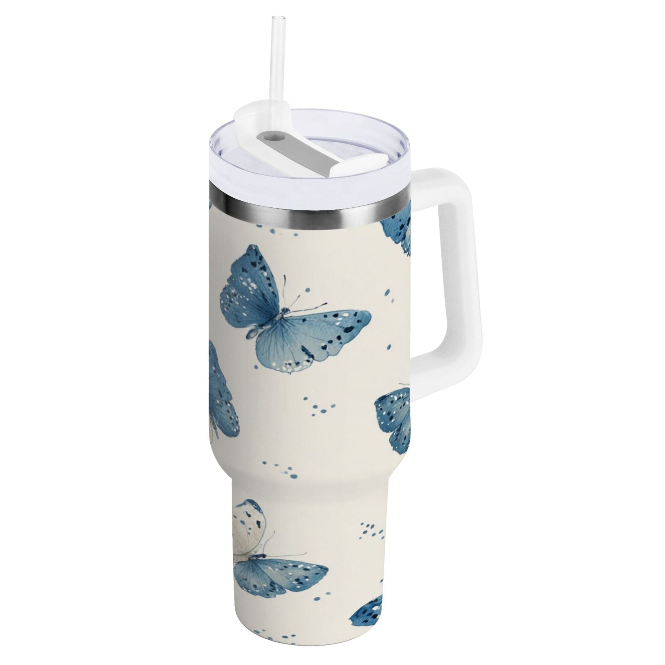 30 oz Insulated Stainless Steel Tumbler Double Wall Stainless Steel Tumbler with 2-Way Drinking Blue Watercolor Butterflies M572Q