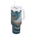 30 oz Insulated Stainless Steel Tumbler Double Wall Stainless Steel Tumbler with 2-Way Drinking Blue and Gold Swirling M497N