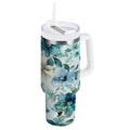30 oz Insulated Stainless Steel Tumbler Double Wall Stainless Steel Tumbler with 2-Way Drinking Blue and Green Flowers M476M