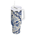 30 oz Insulated Stainless Steel Tumbler Double Wall Stainless Steel Tumbler with 2-Way Drinking Blue and White Porcelain-style M576W