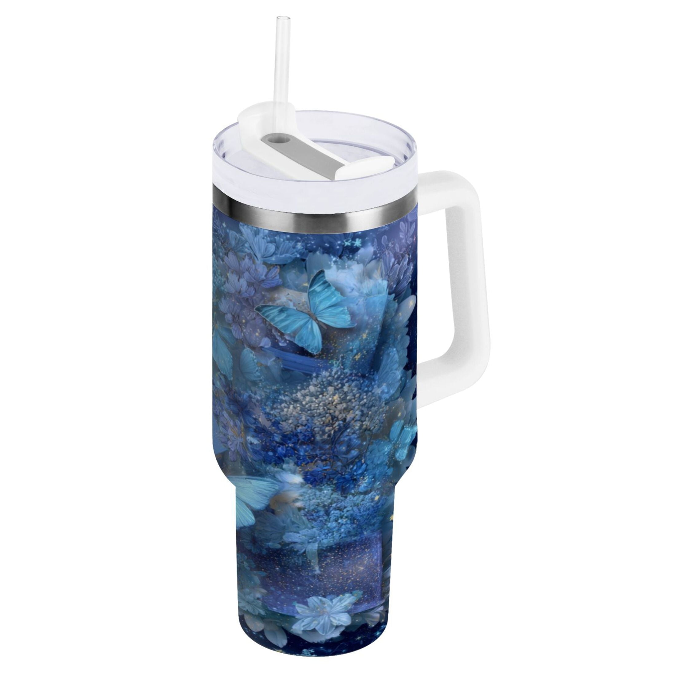 30 oz Insulated Stainless Steel Tumbler Double Wall Stainless Steel Tumbler with 2-Way Drinking Butterflies Books and Flowers M524V